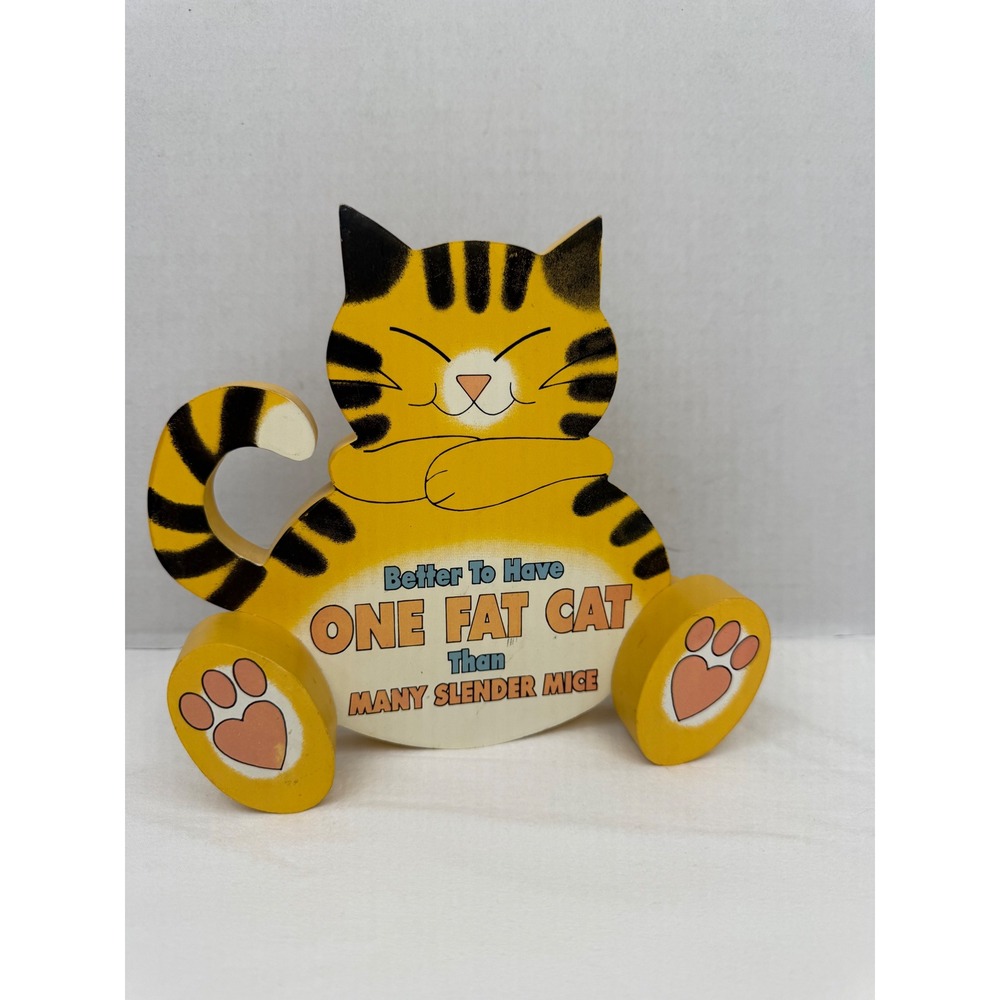 House of Lloyd 1999 One Fat Cat Wooden Wall Plaque Shelf Sitter Vintage Decor‎